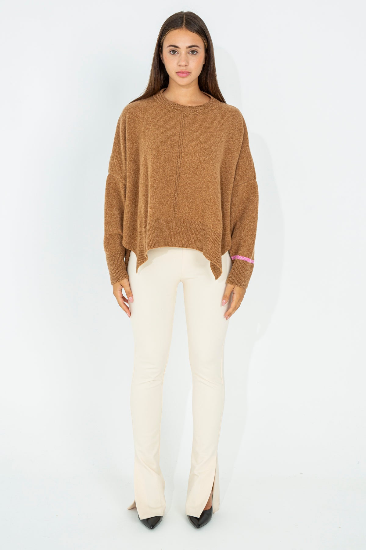 Oversized crew neck cape sweater