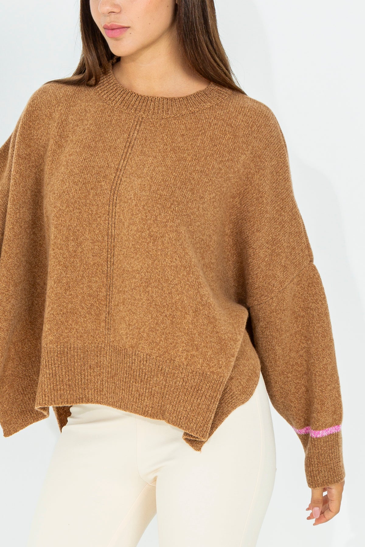 Oversized crew neck cape sweater