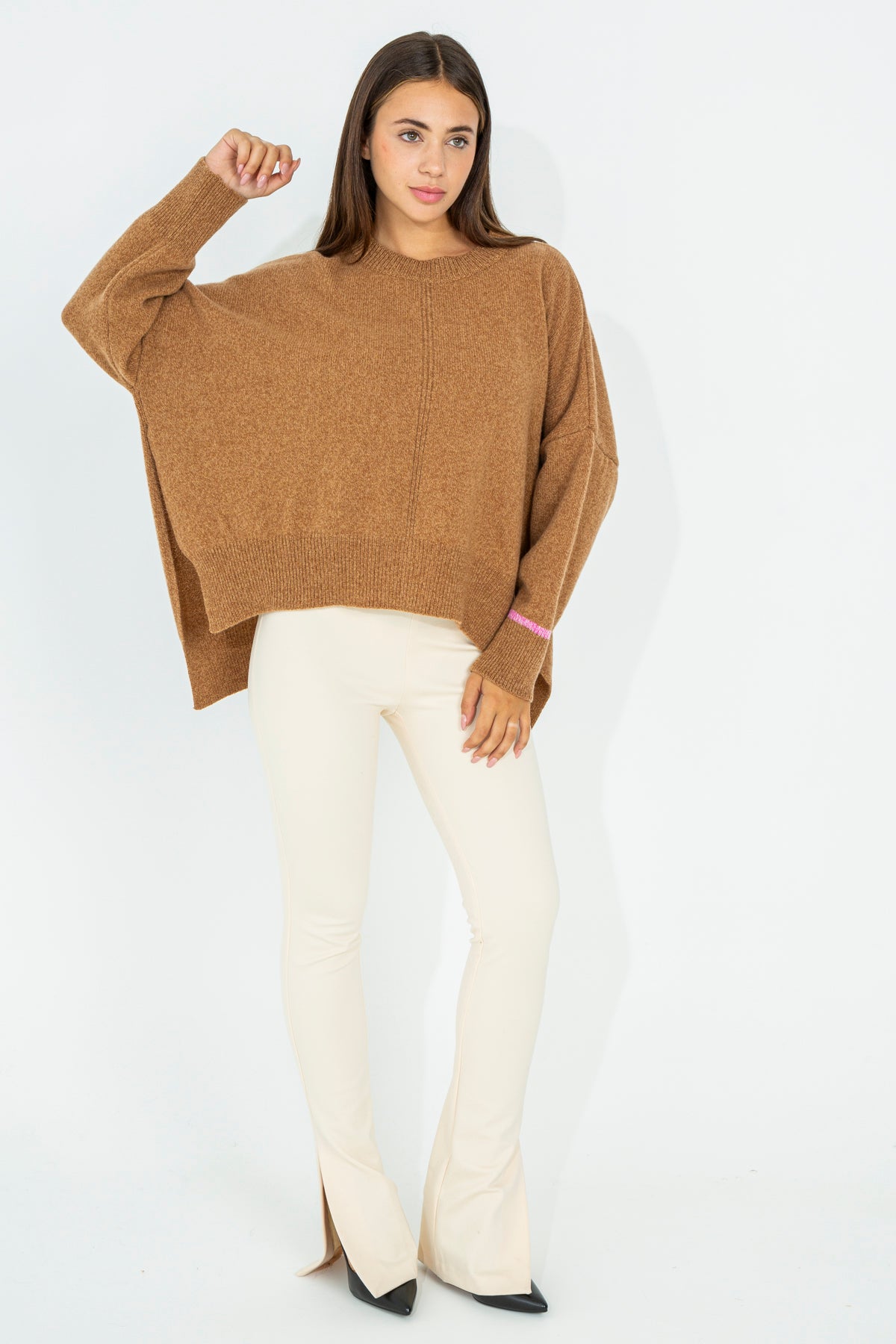 Oversized crew neck cape sweater