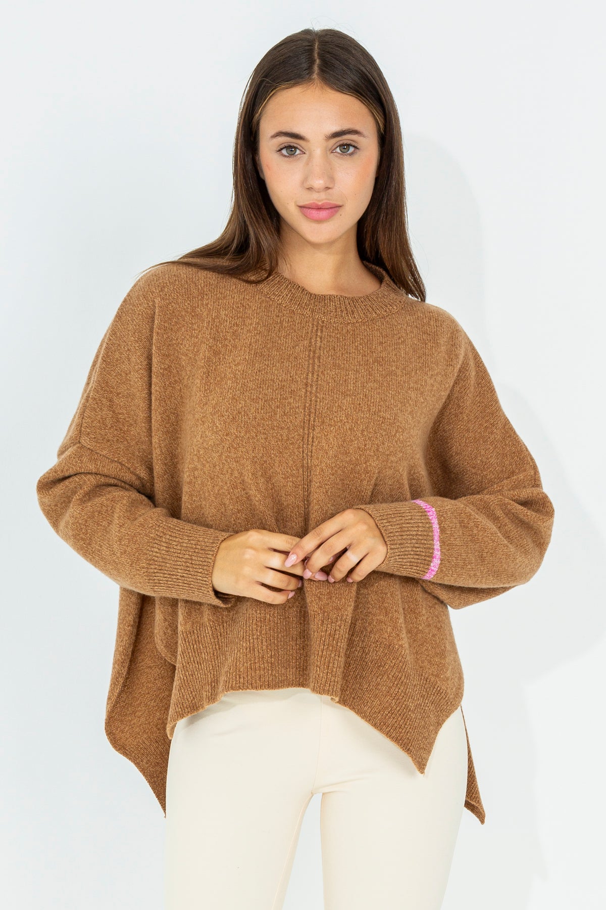 Oversized crew neck cape sweater