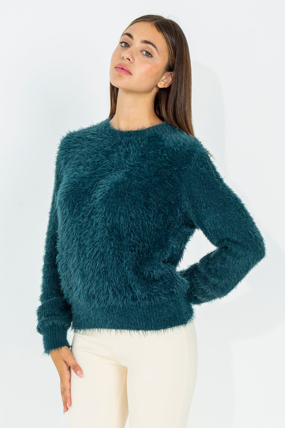 Fur crewneck sweater