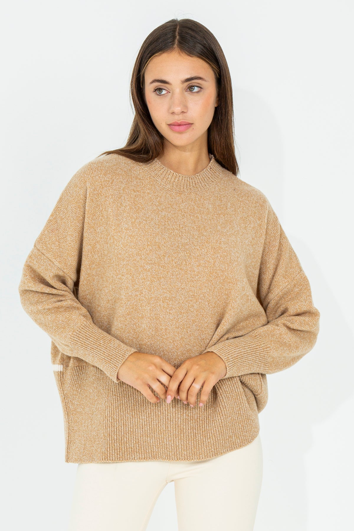 Crew neck sweater with back slit