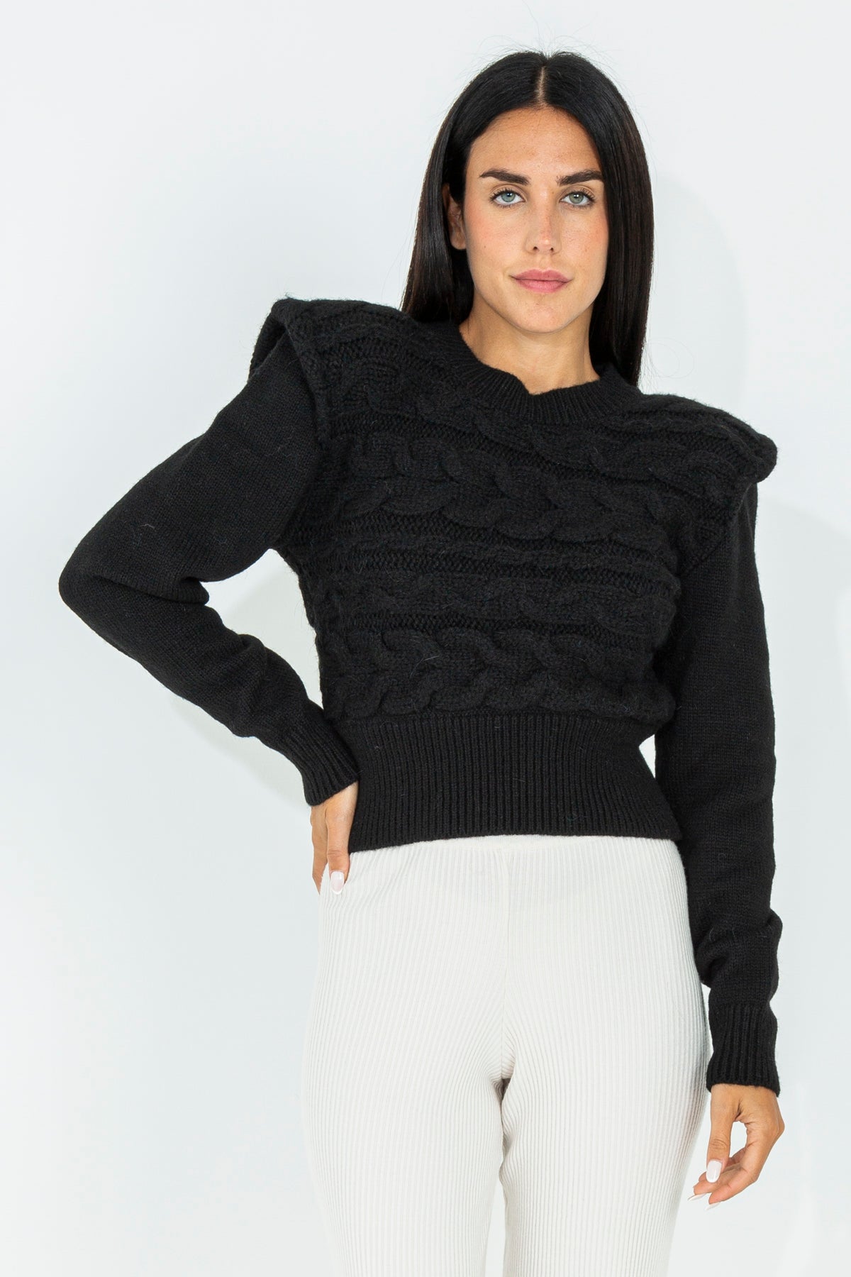 Crop sweater with cable knit