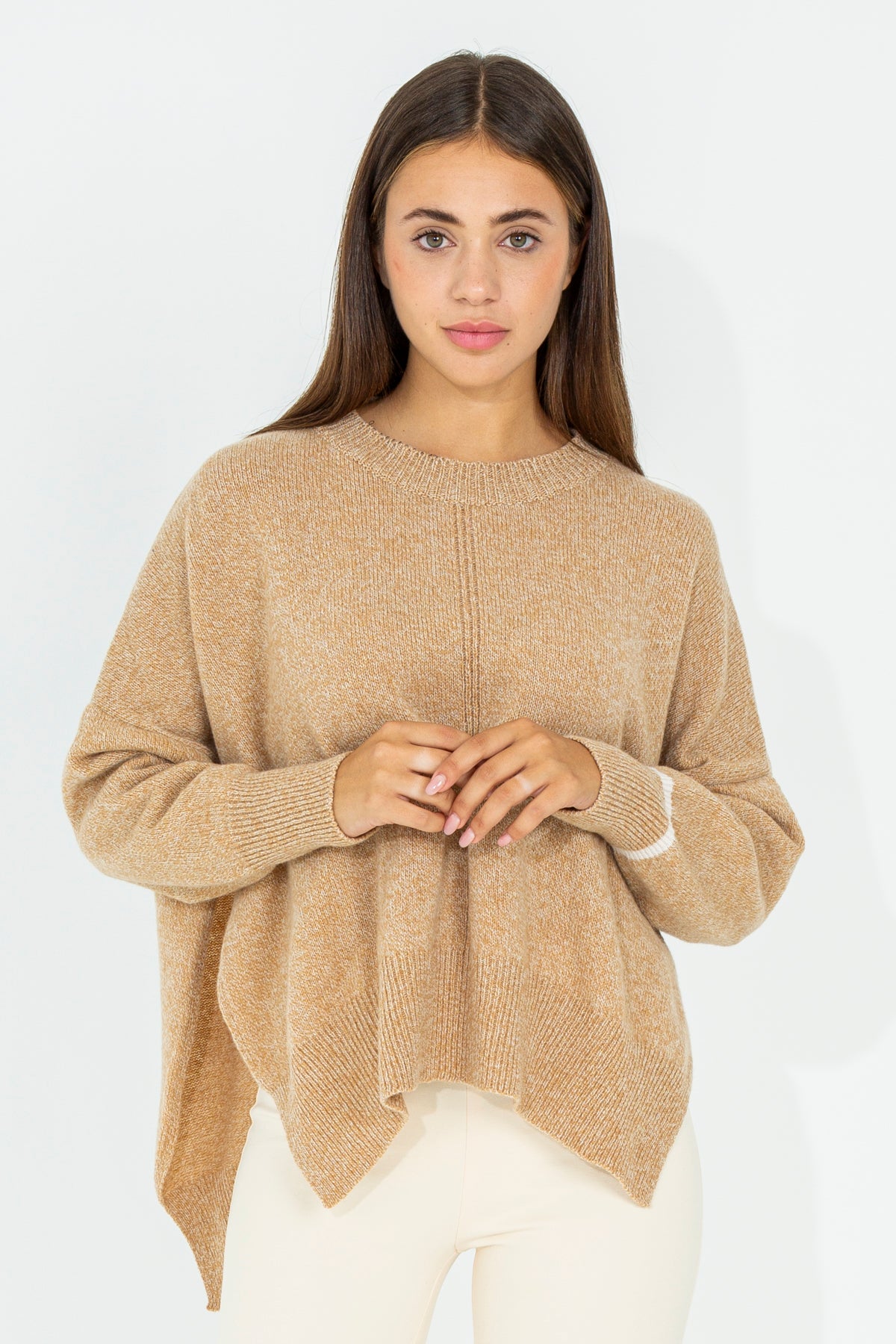 Oversized crew neck cape sweater