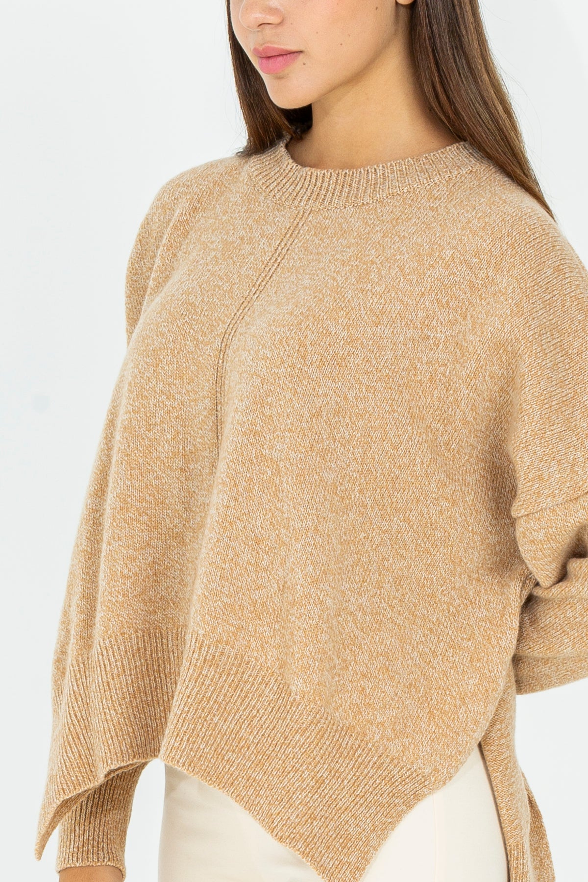 Oversized crew neck cape sweater