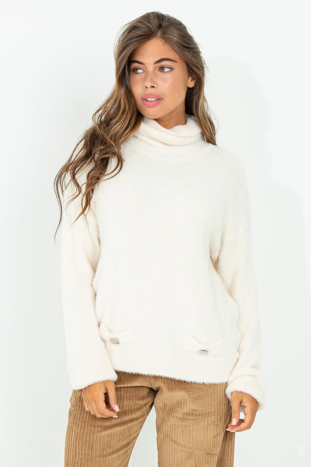 High neck fur sweater