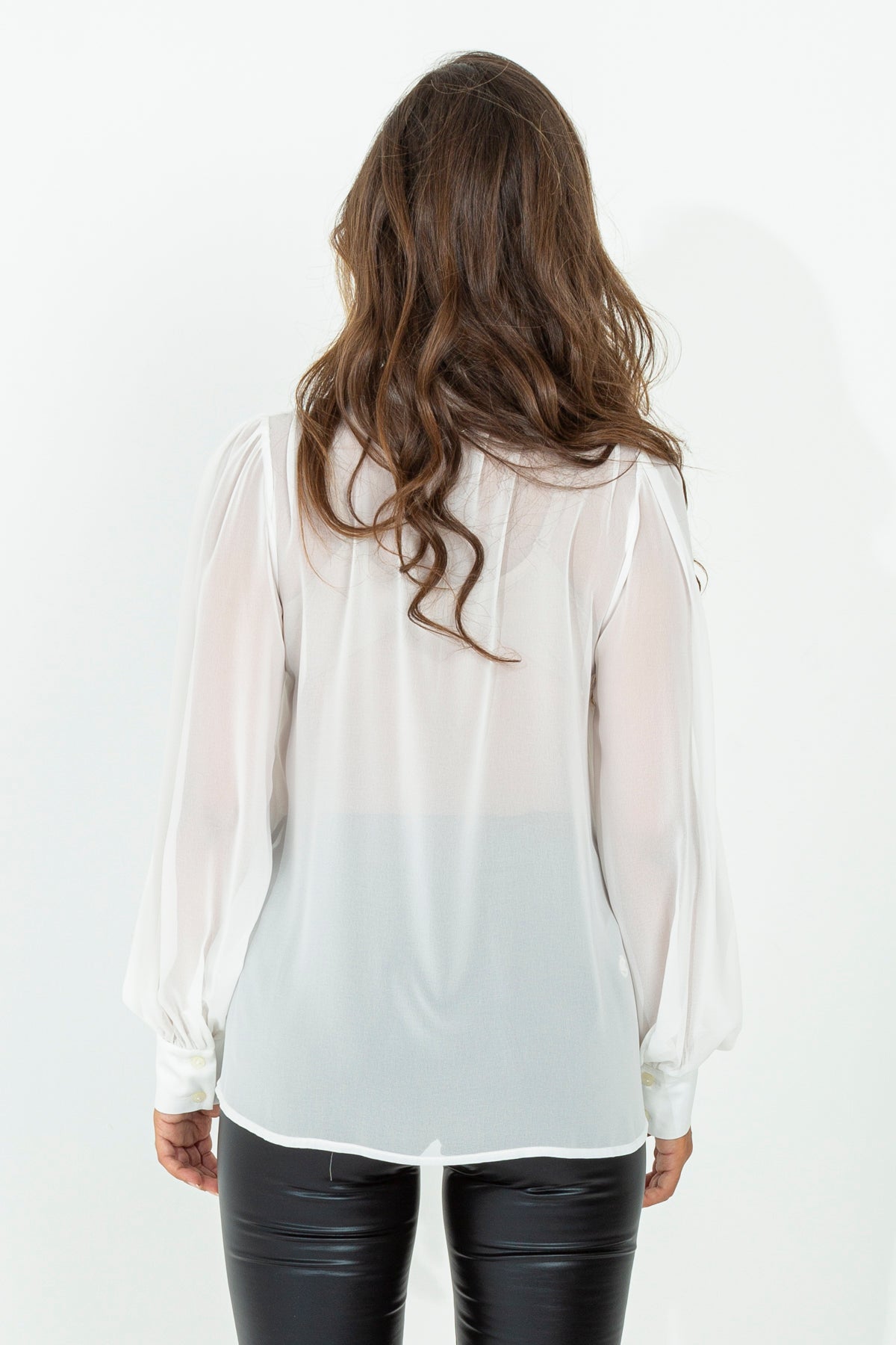 Sheer shirt with ruffles