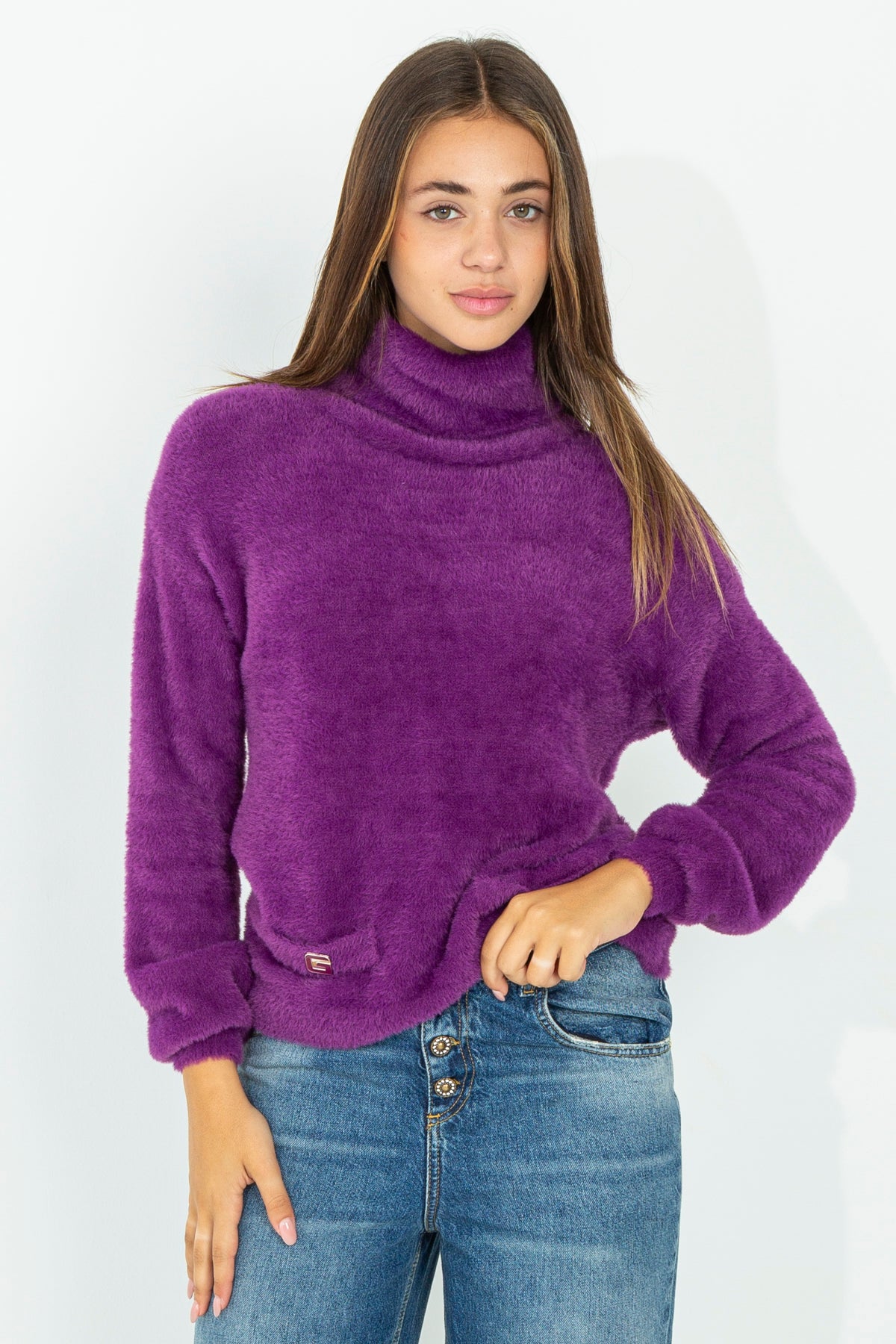 High neck fur sweater