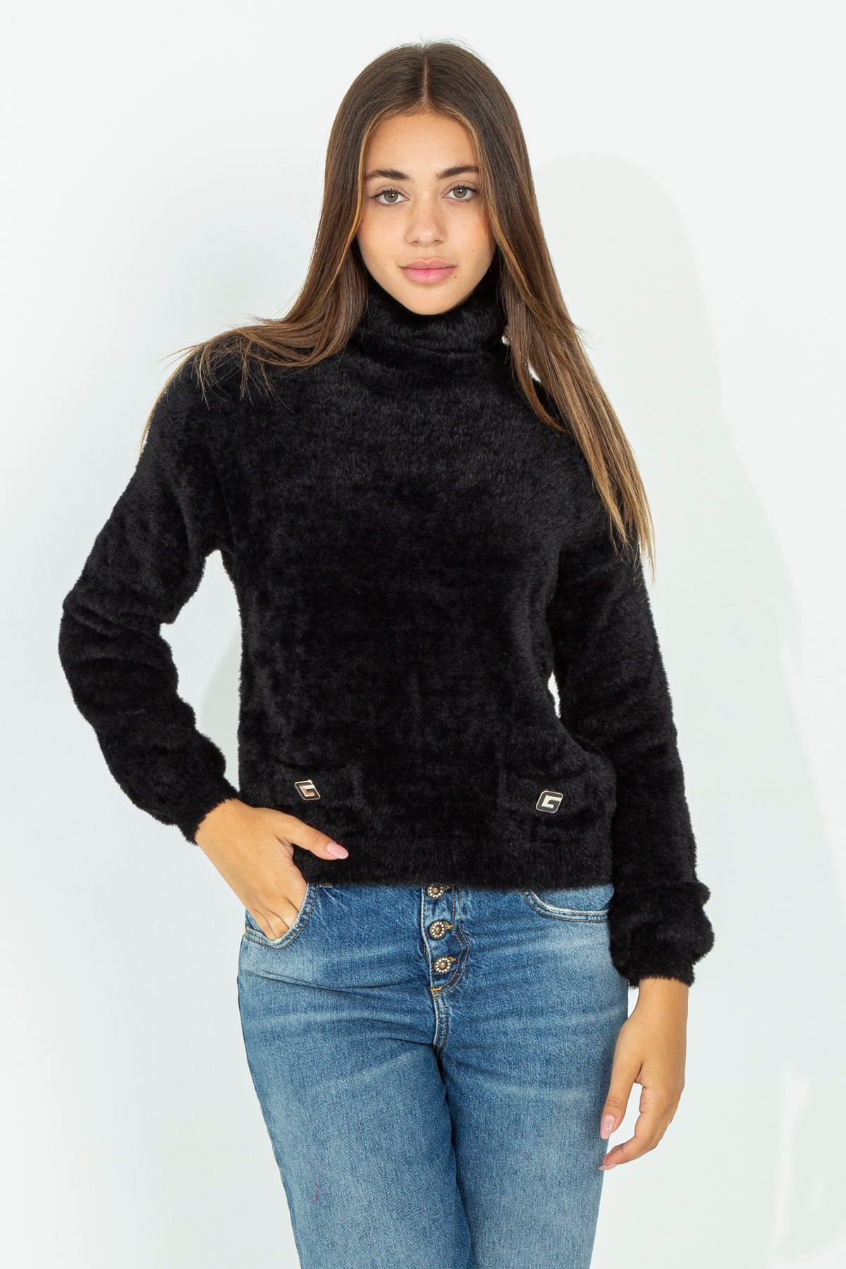 High neck fur sweater