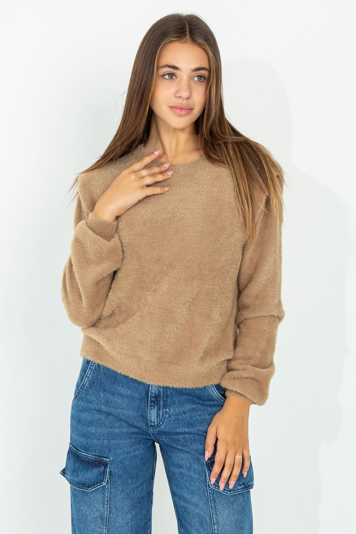 Crewneck fur sweater