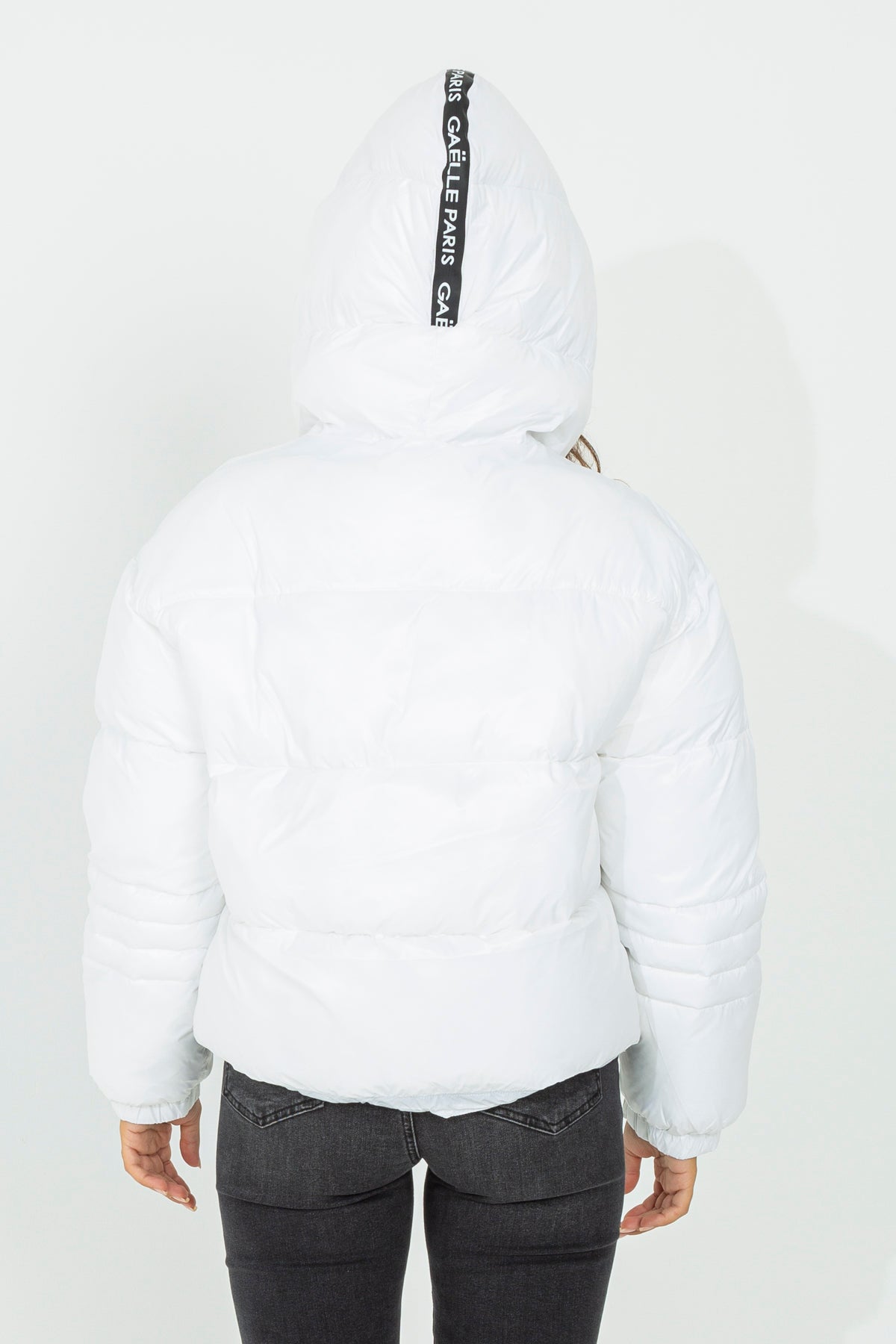 Down jacket with opening hood