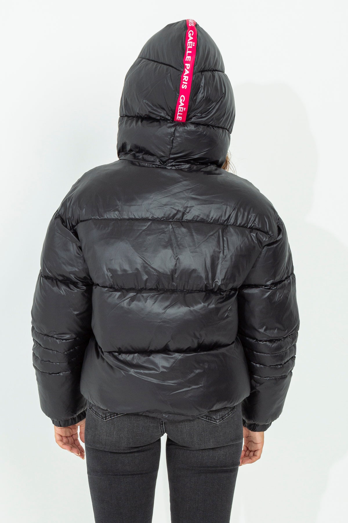 Down jacket with opening hood