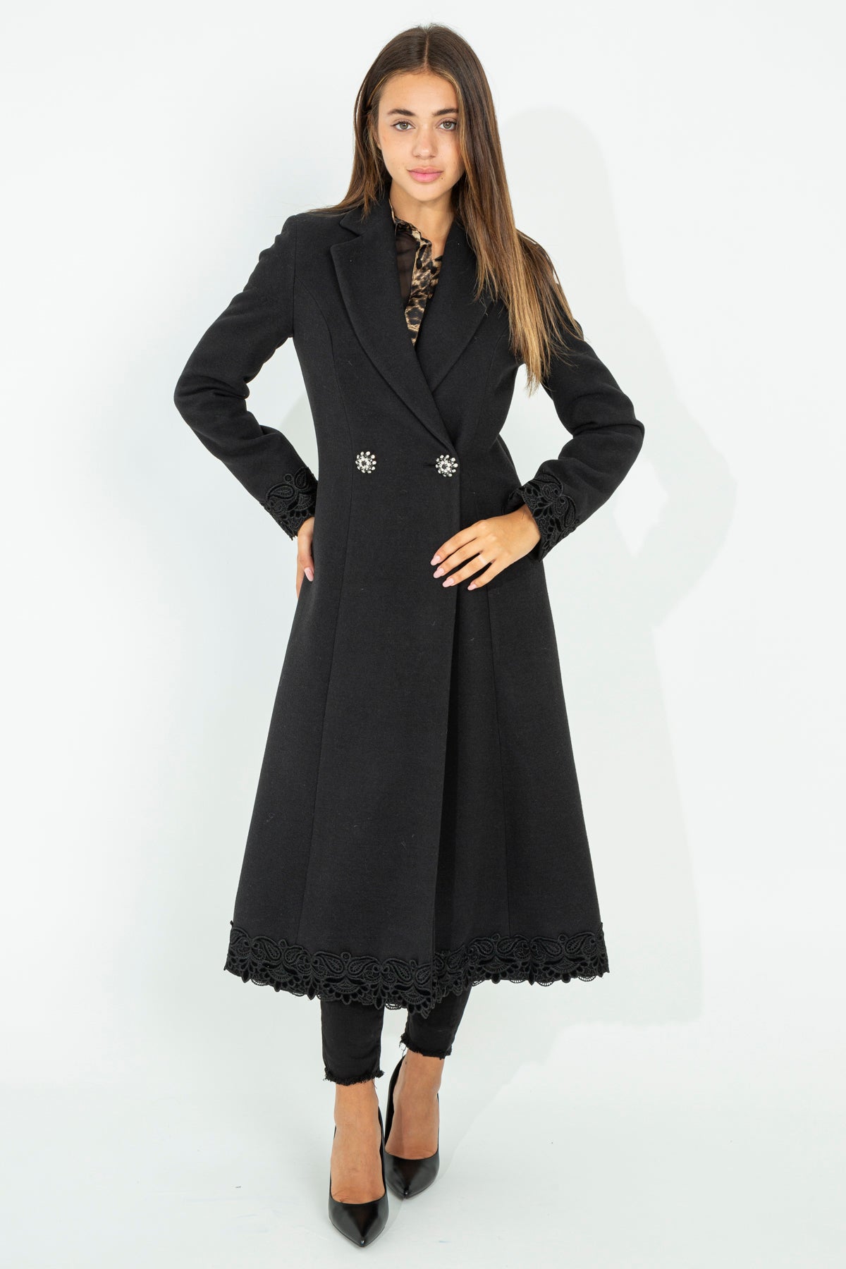 Long double-breasted cloth coat