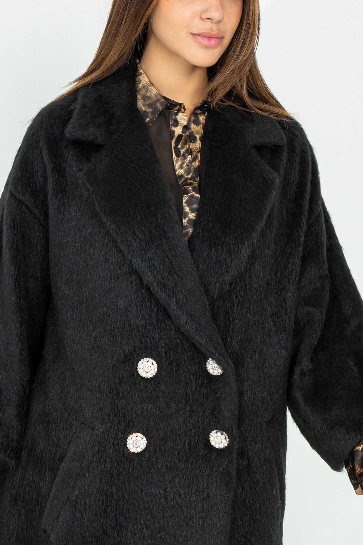 Double-breasted fur coat