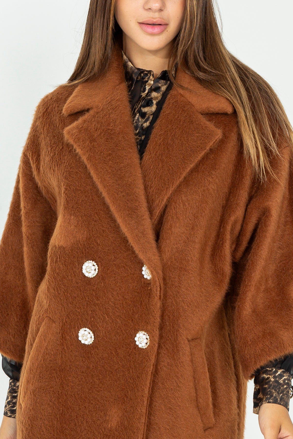 Double-breasted fur coat