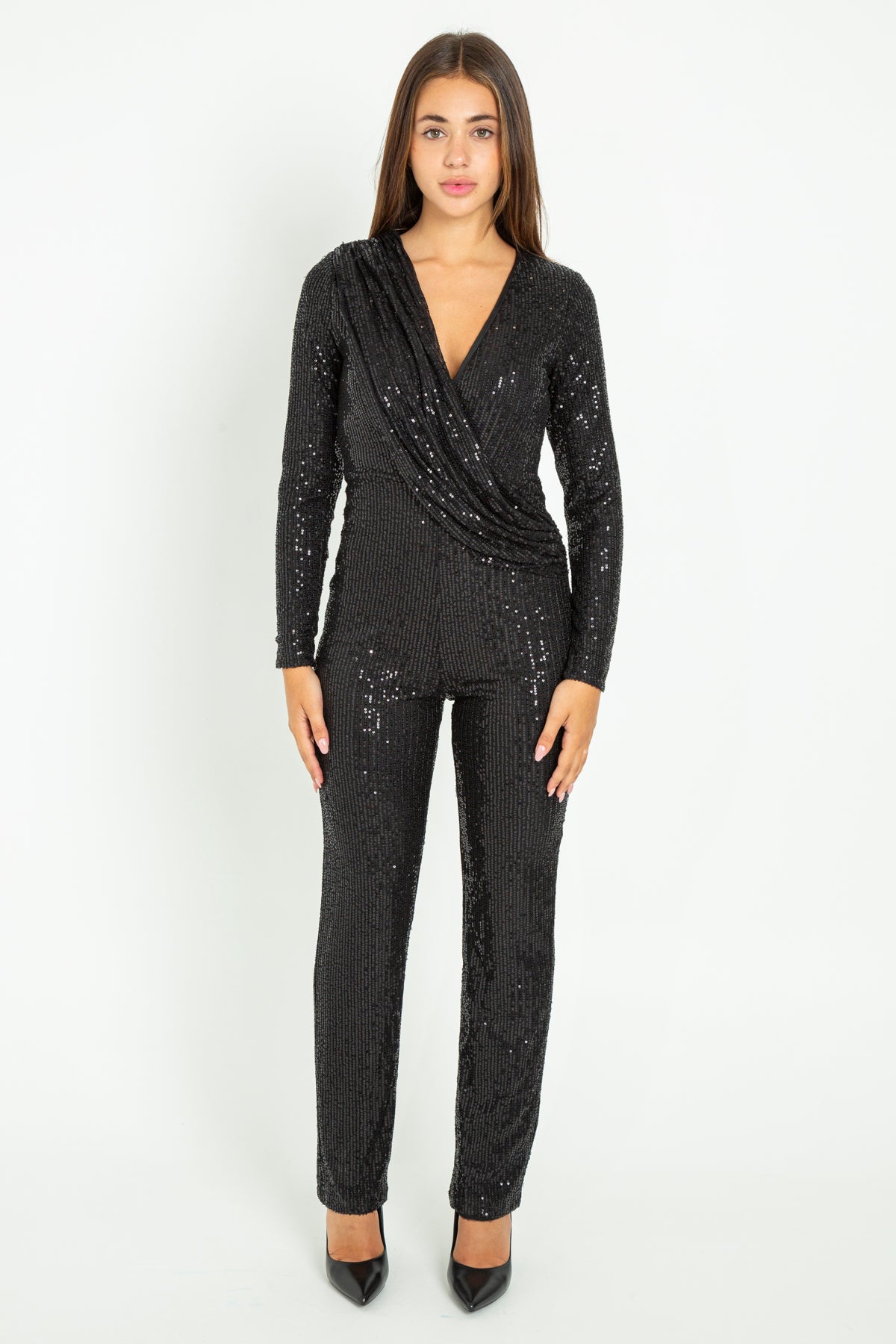 Long-leg sequin jumpsuit