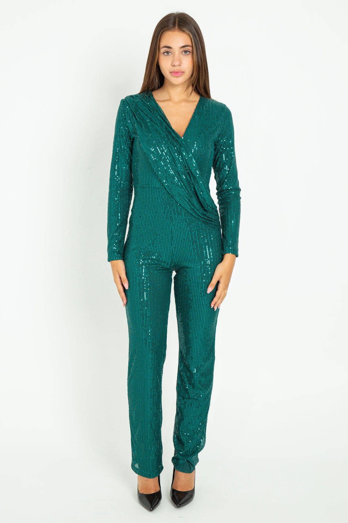 Long-leg sequin jumpsuit