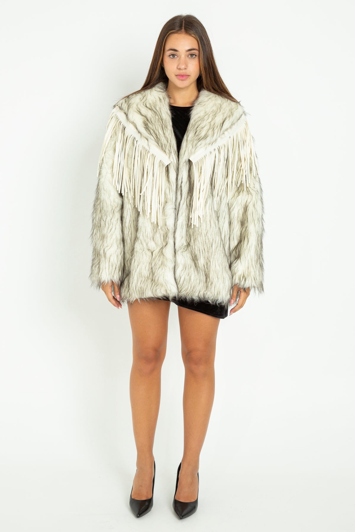 Pelliccia eco-fur con frange