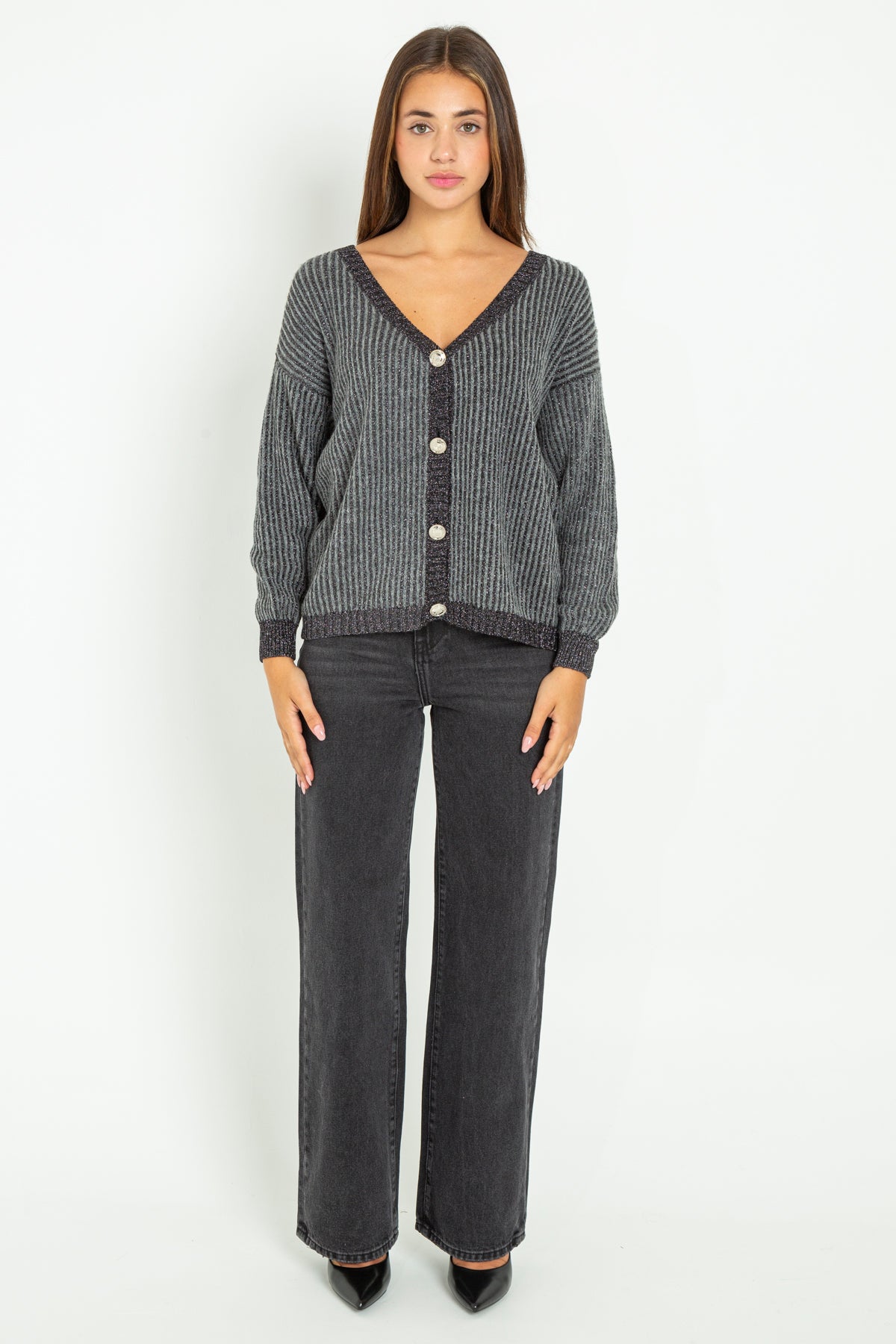 Cardigan a righe lurex