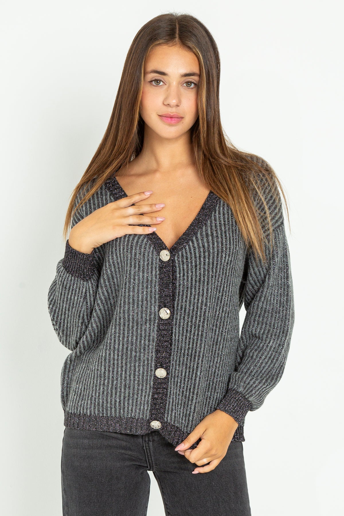 Lurex Striped Cardigan