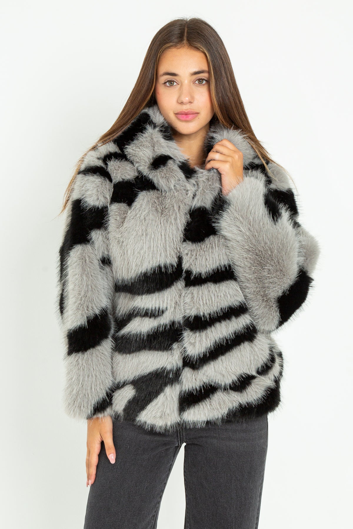 Zebra eco-fur overcoat