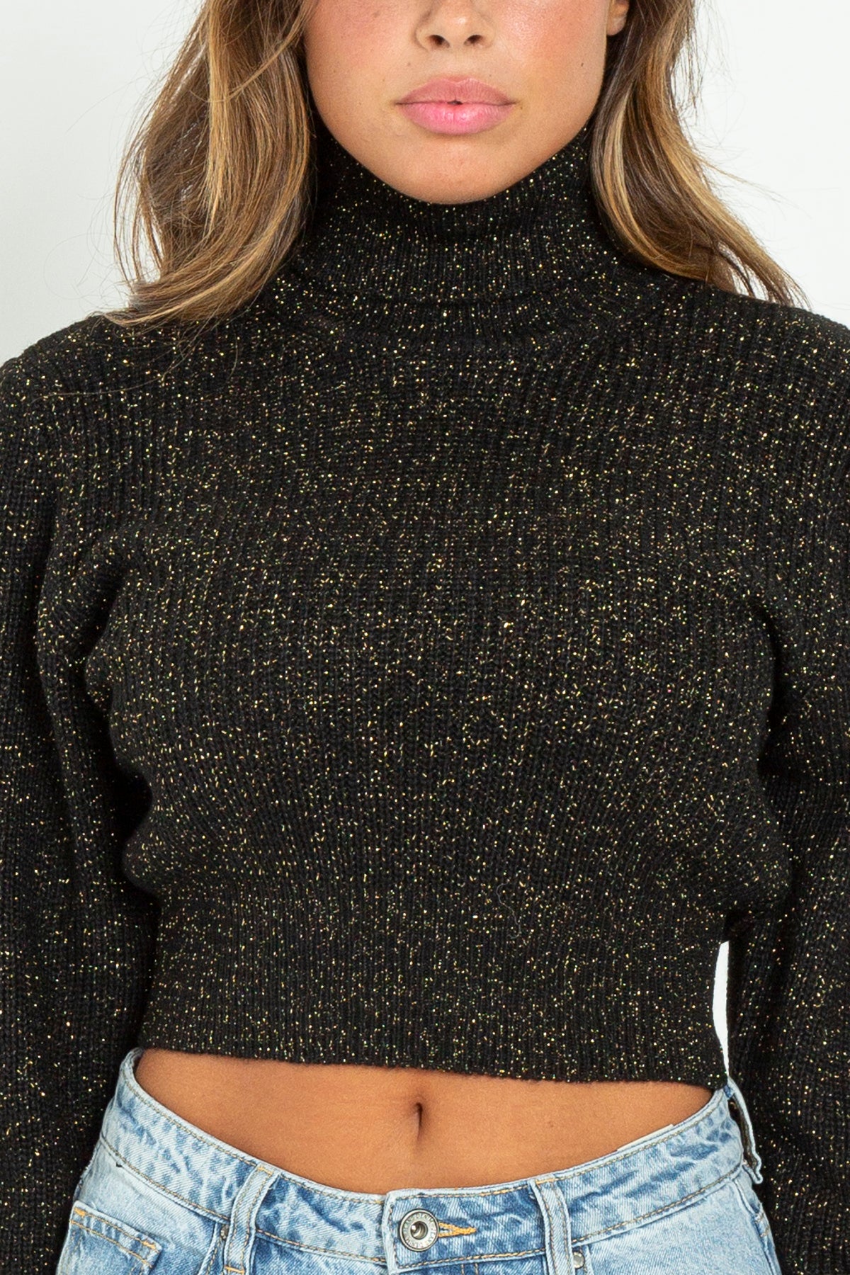 Crop sweater with lurex thread