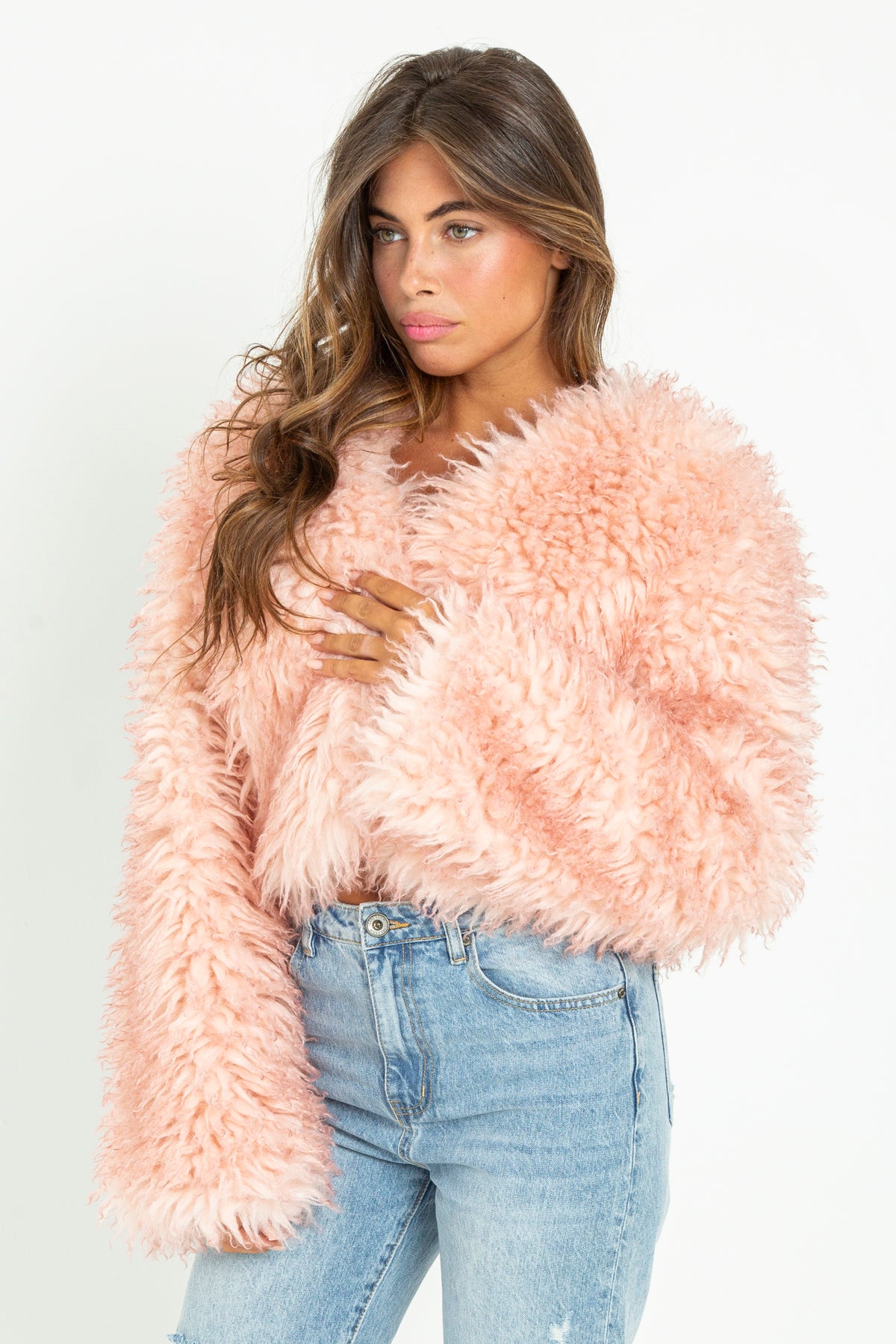 Short eco-fur coat