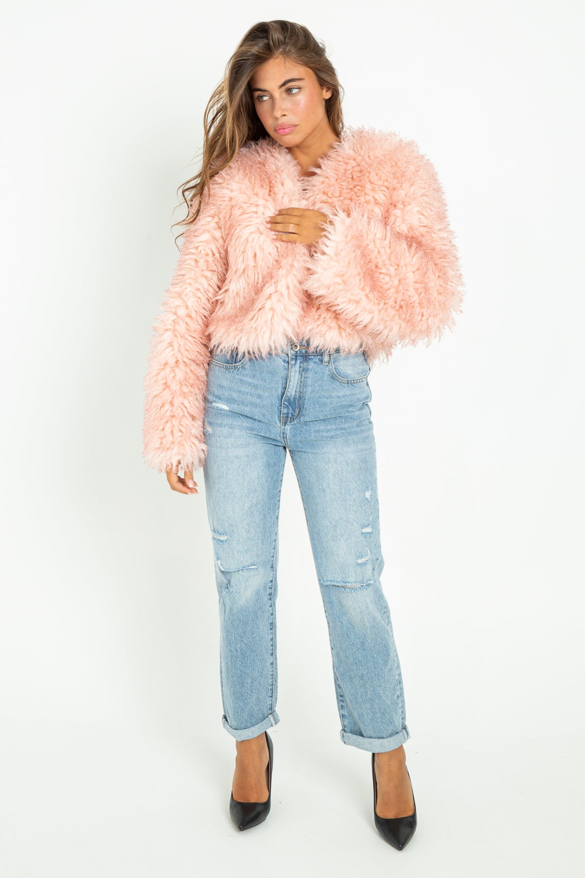 Short eco-fur coat