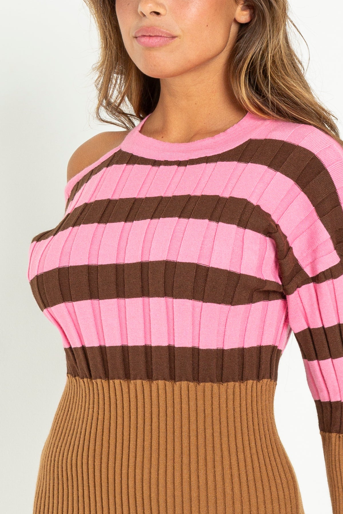 Striped ribbed dress in color