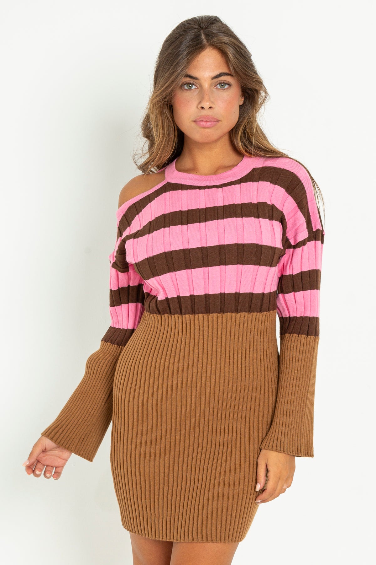 Striped ribbed dress in color