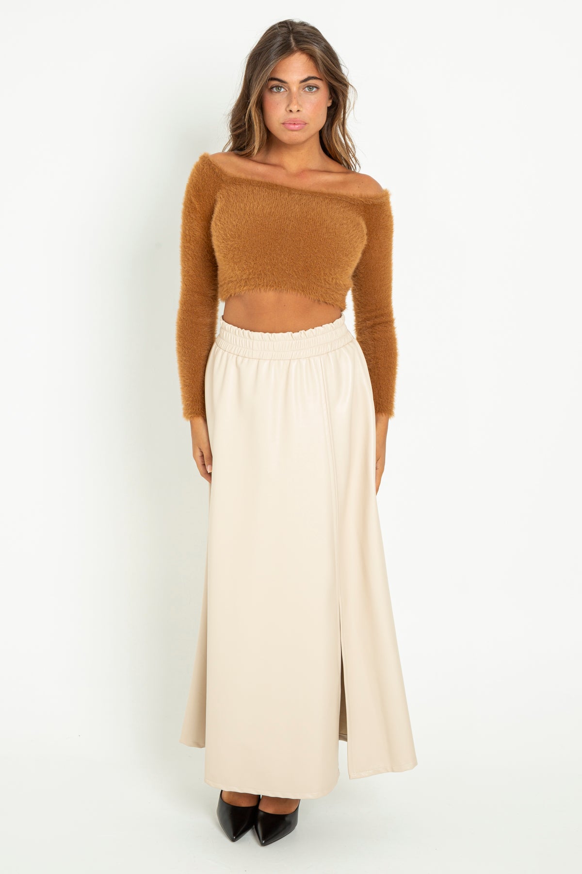 Maxi circle skirt in eco leather