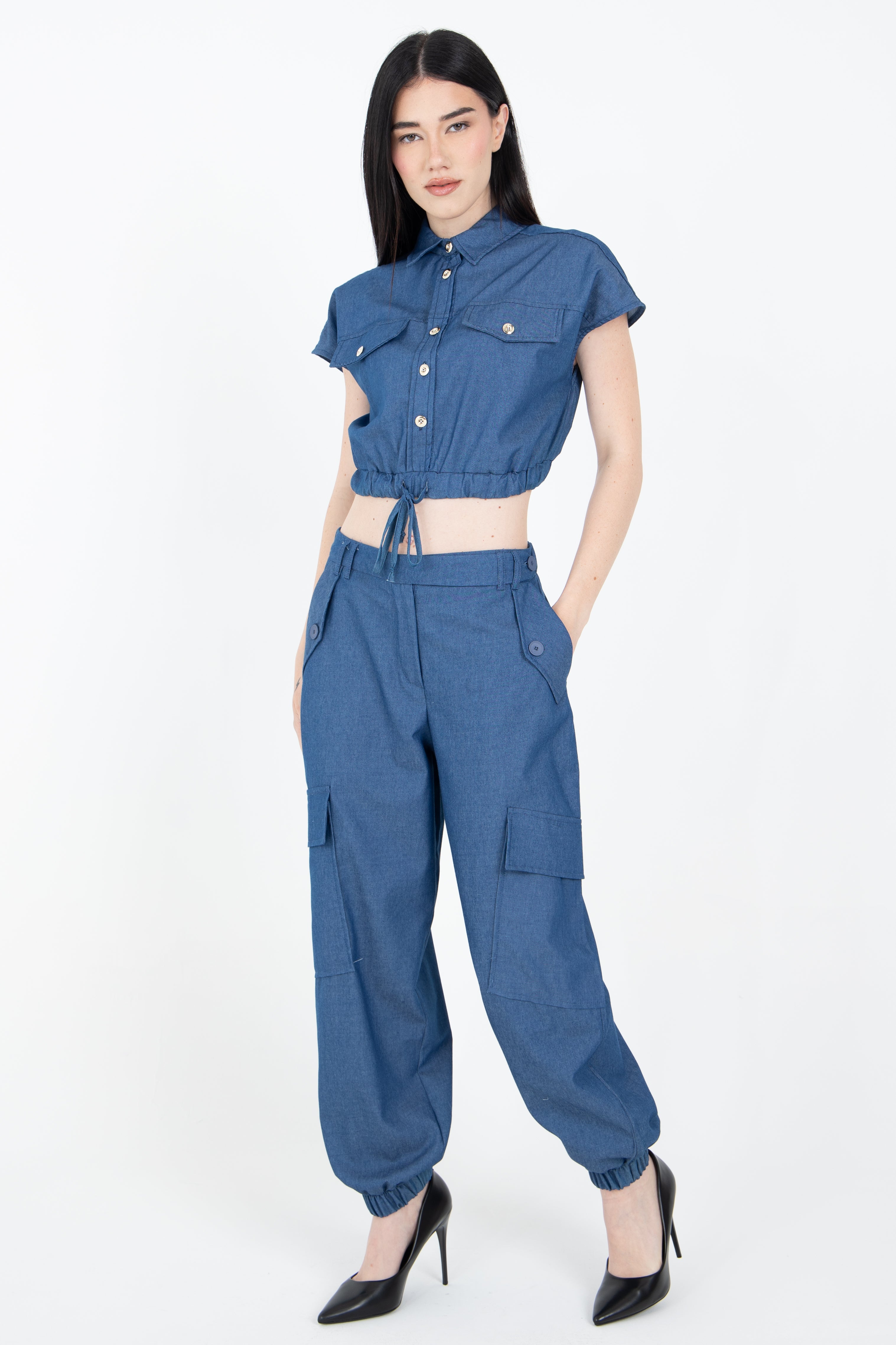 Camicia crop in tessuto denim