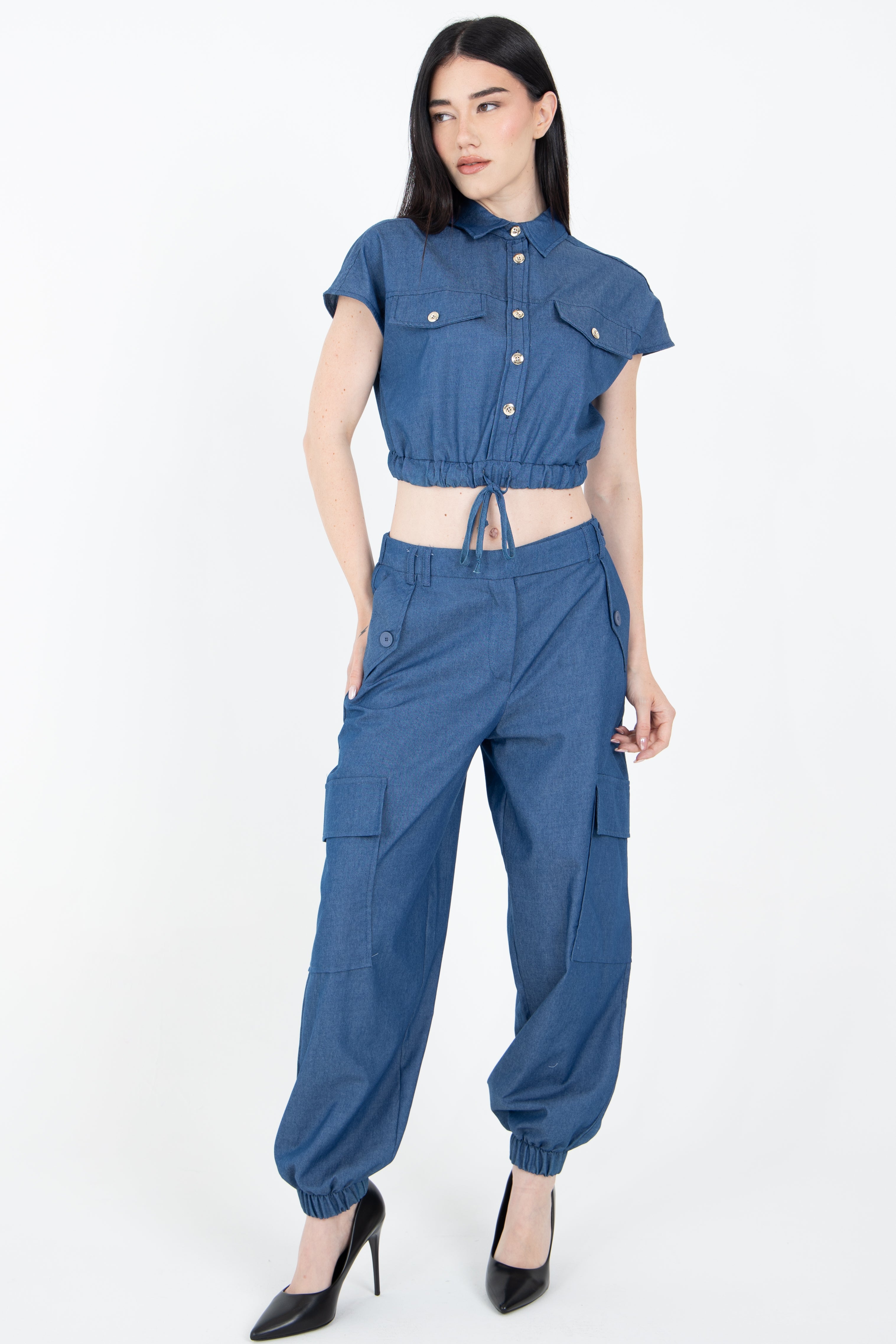Camicia crop in tessuto denim