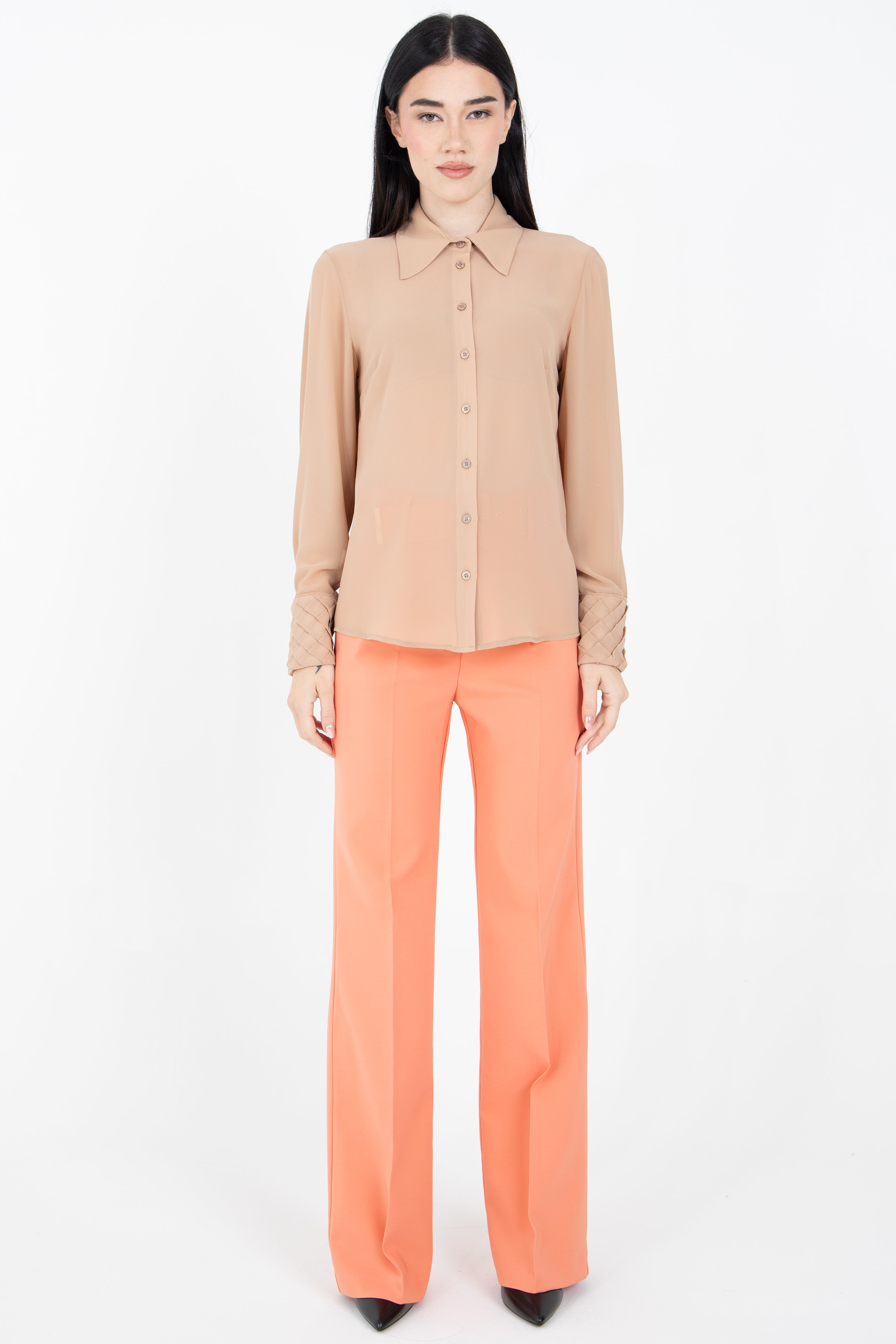 Camicia in georgette con polsino lavorato