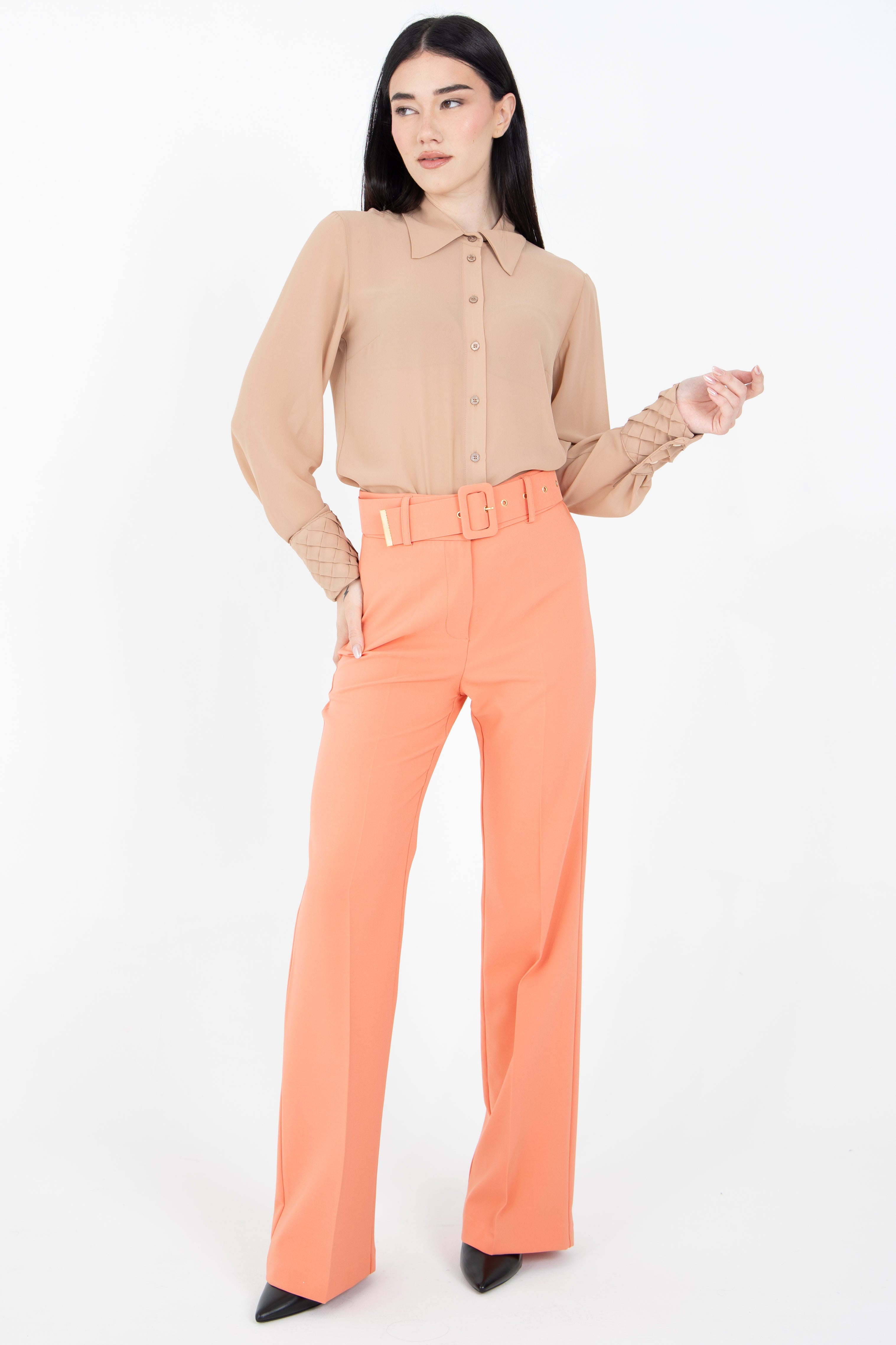 Camicia in georgette con polsino lavorato