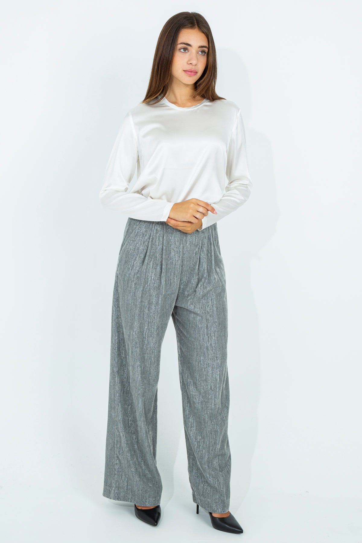 Palazzo trousers with lurex thread