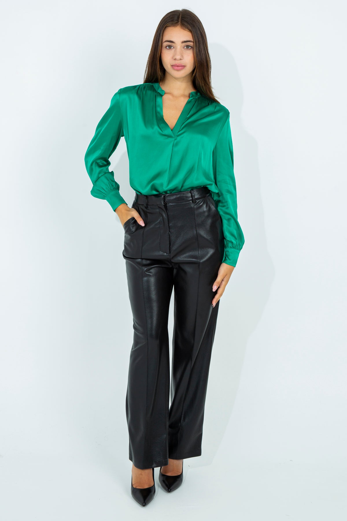 Faux leather palazzo pants