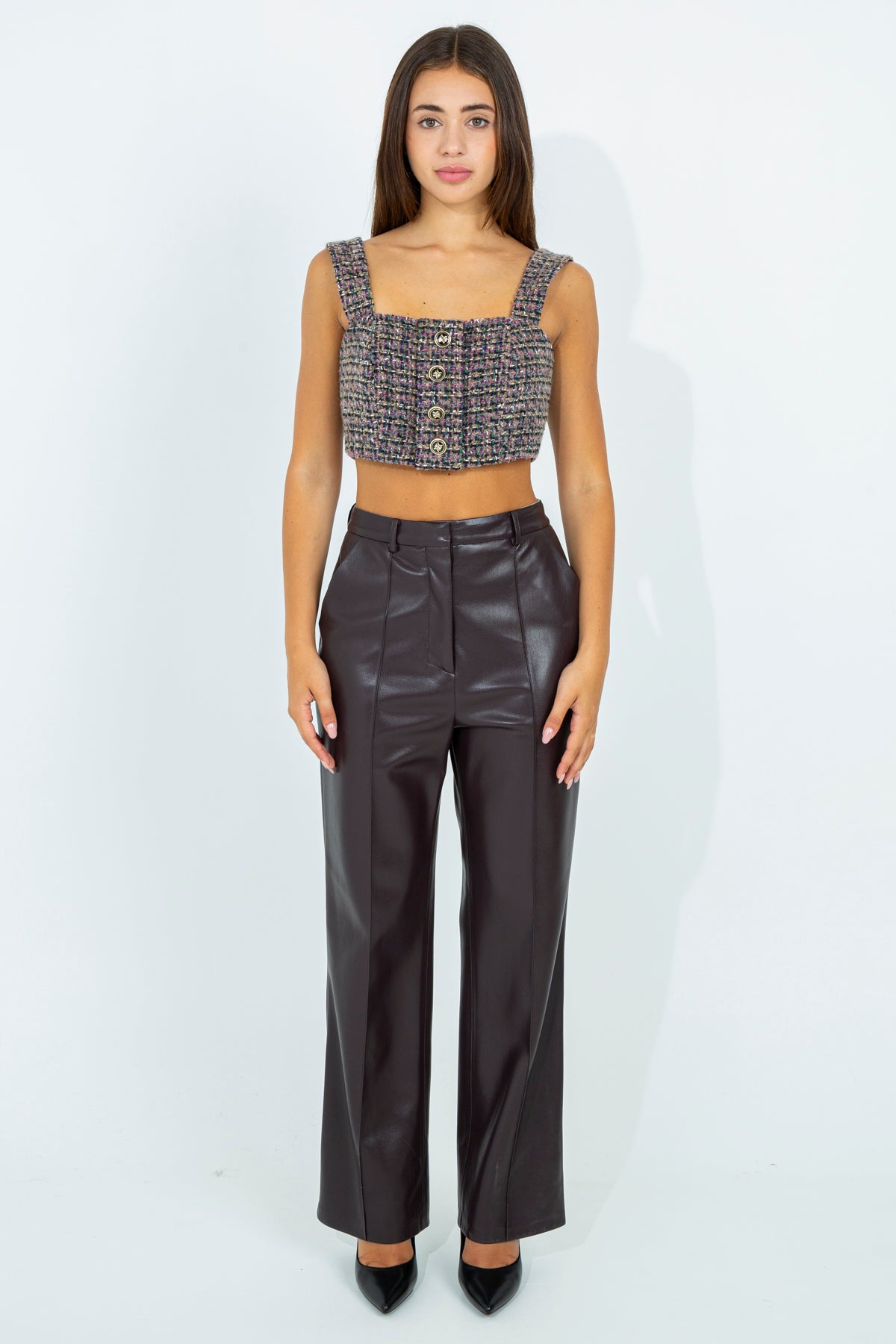 Faux leather palazzo pants