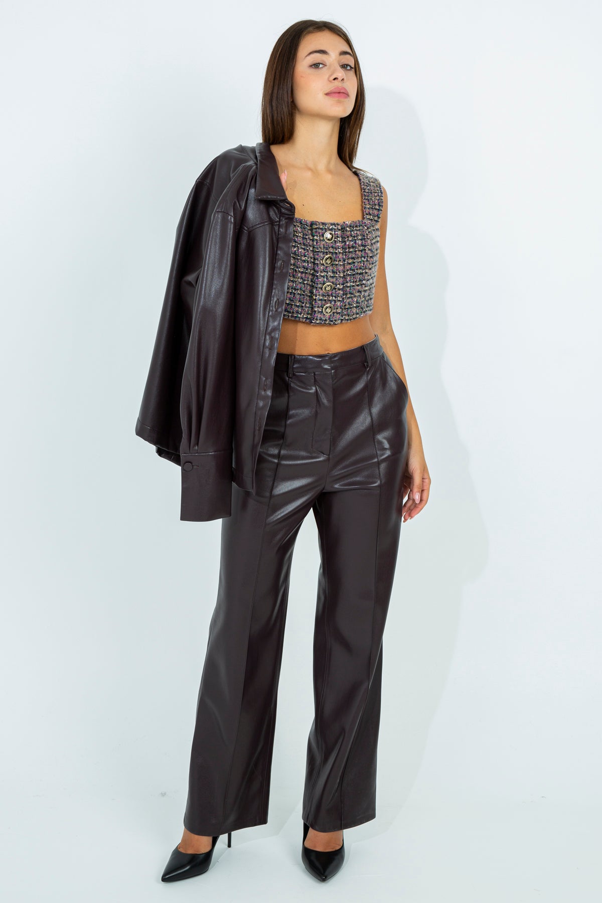 Faux leather palazzo pants