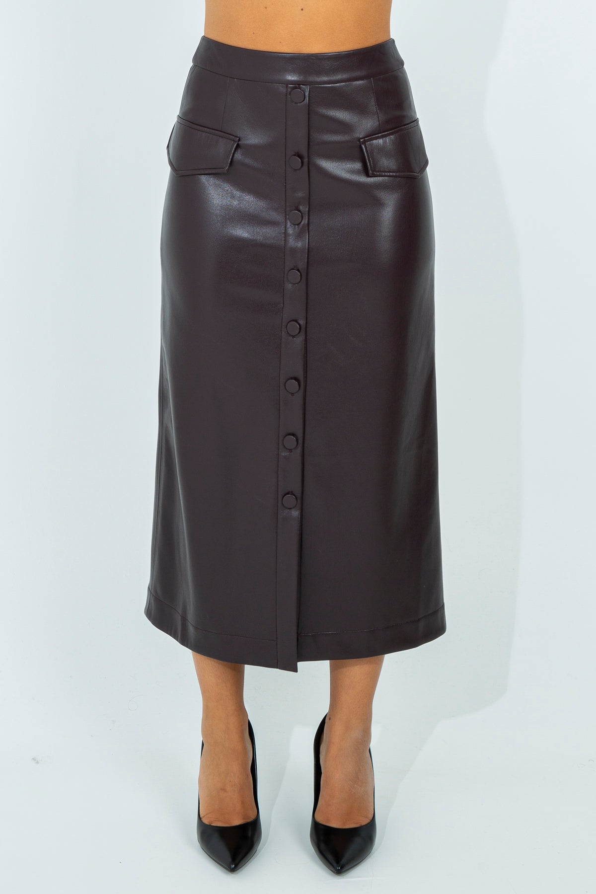 Faux leather midi skirt