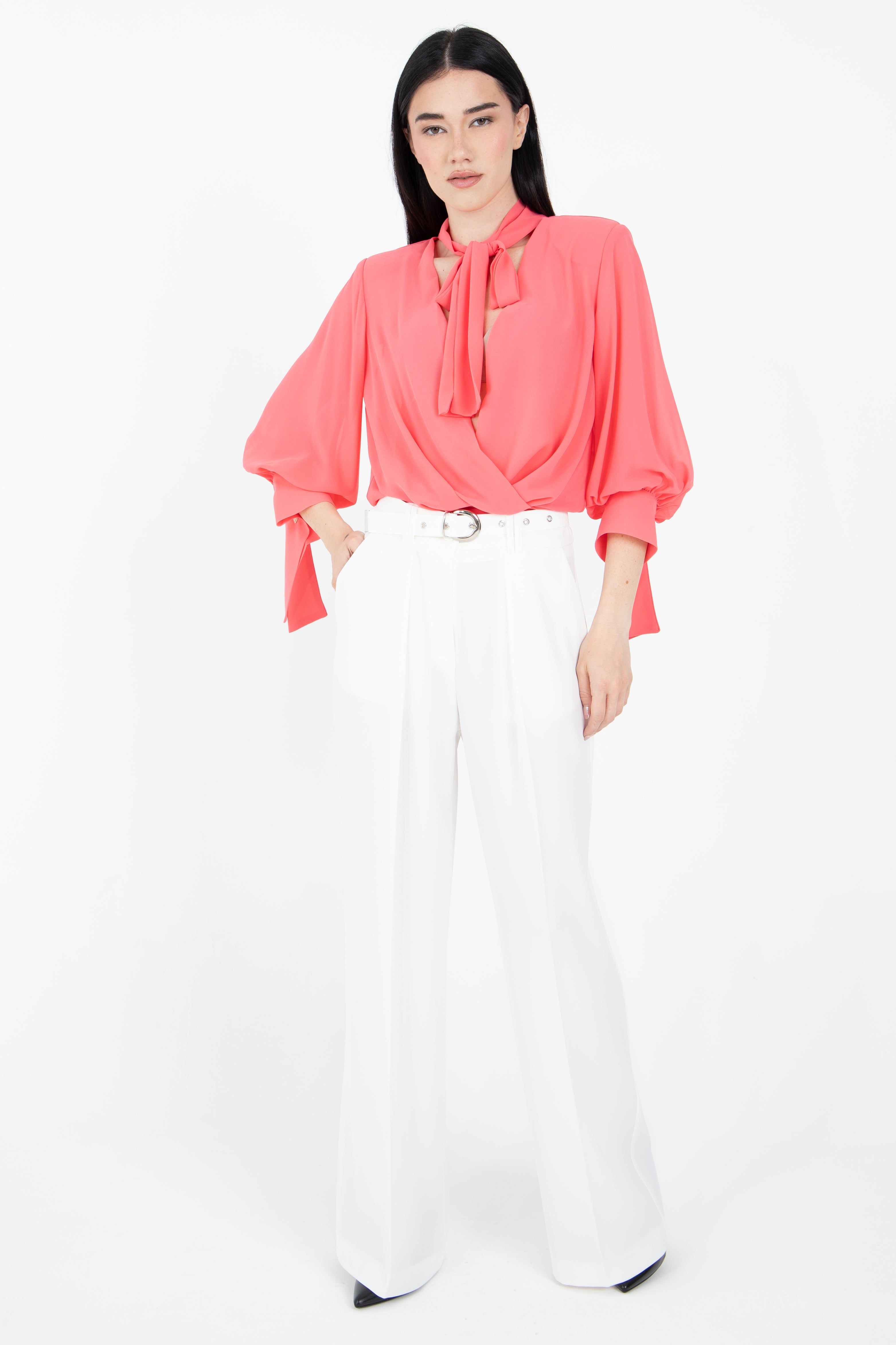 Body in georgette con profonda scollatura