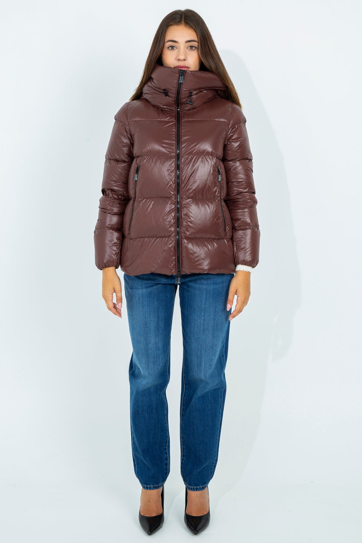 Down jacket with funnel neck