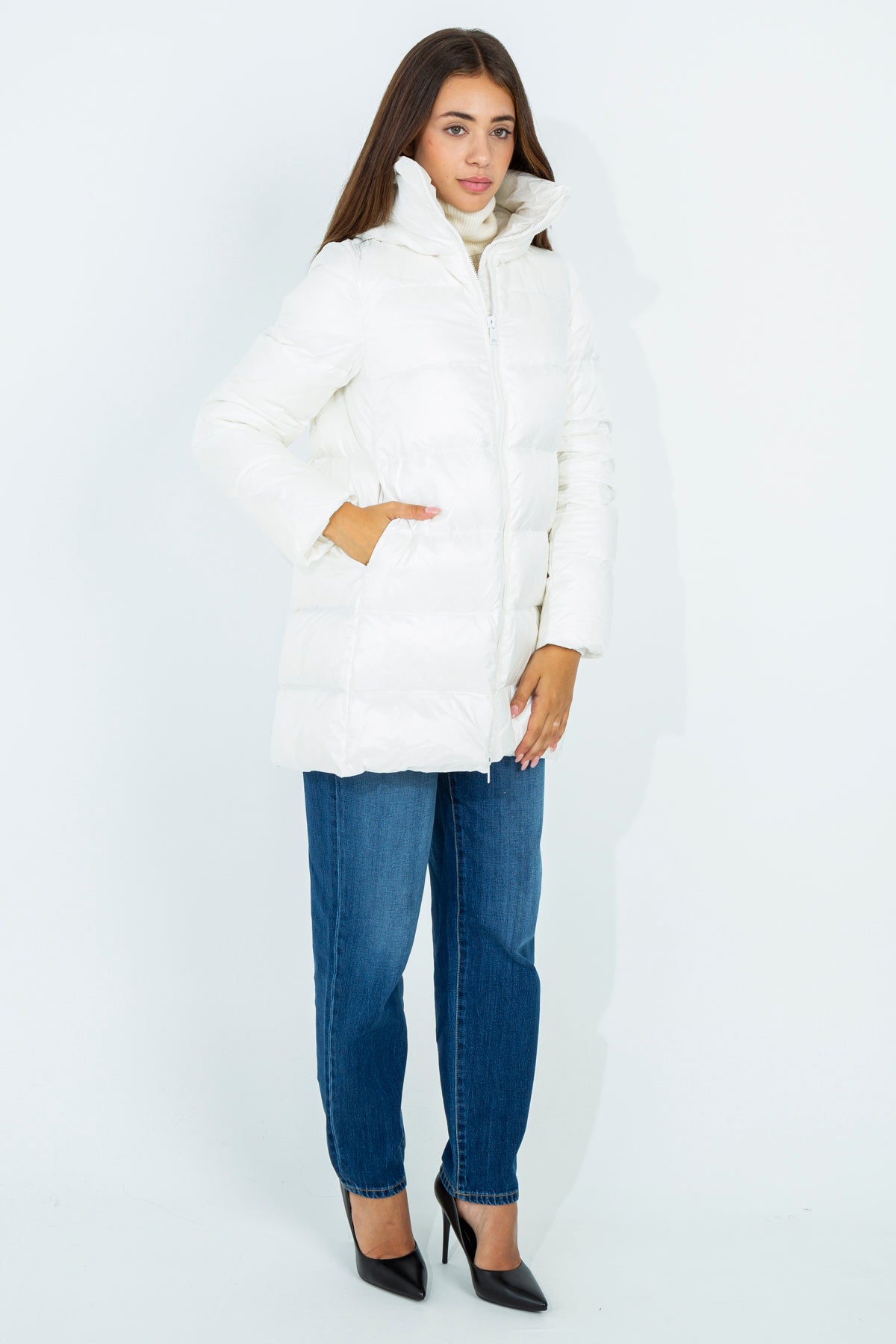 Flared midi down jacket