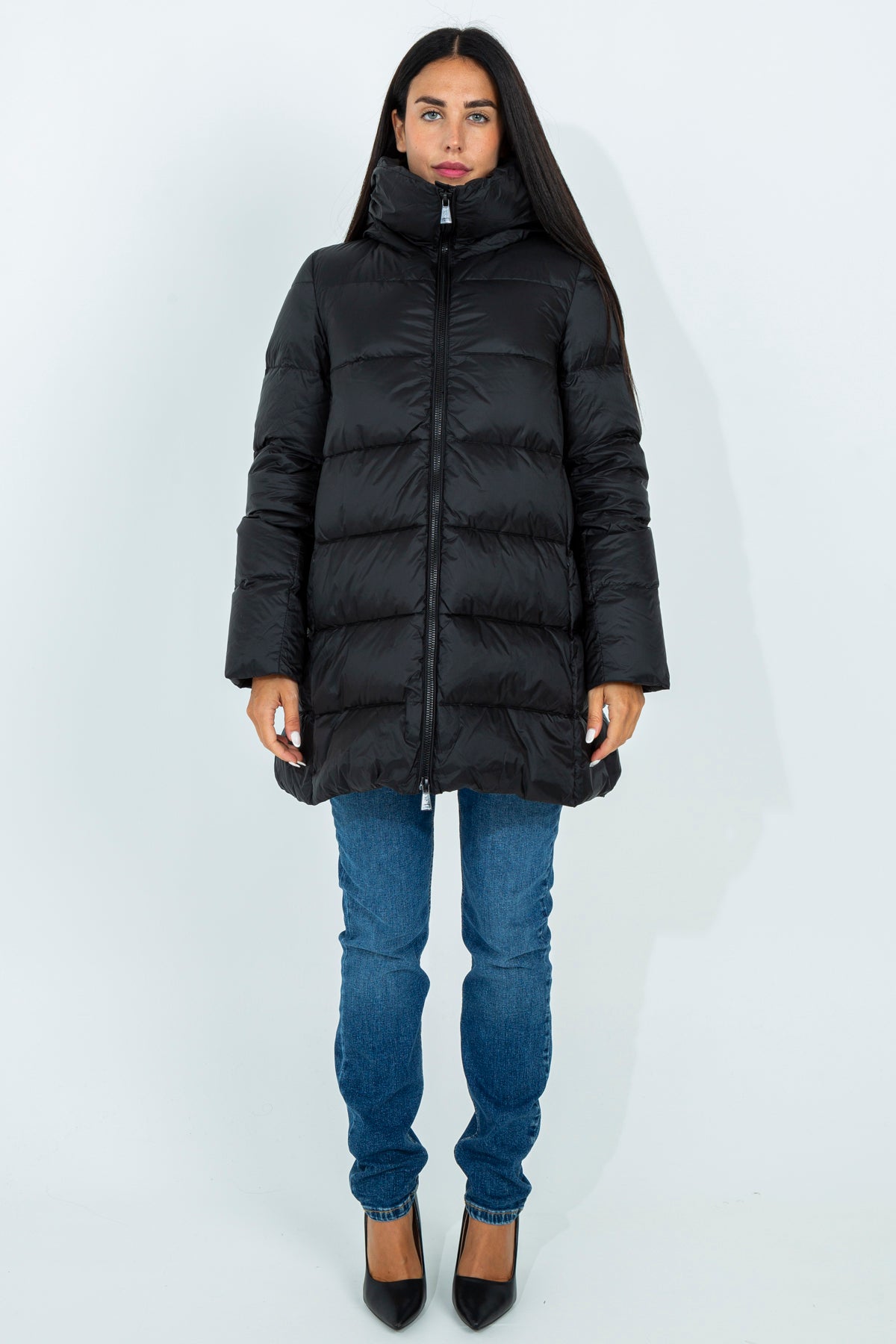 Flared midi down jacket