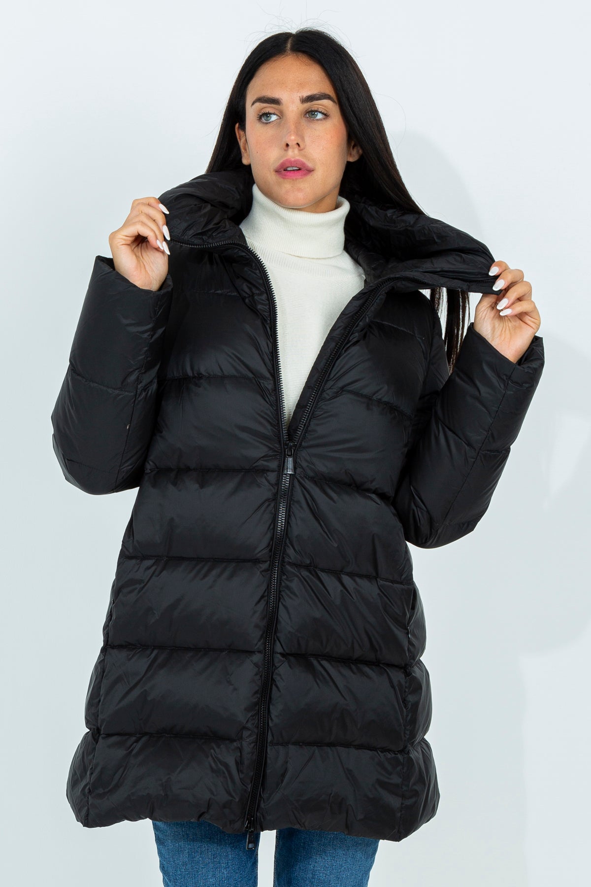 Flared midi down jacket