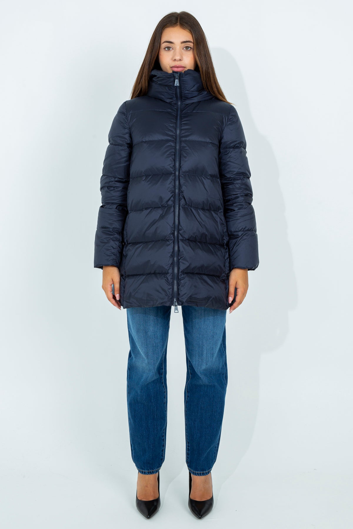 Flared midi down jacket