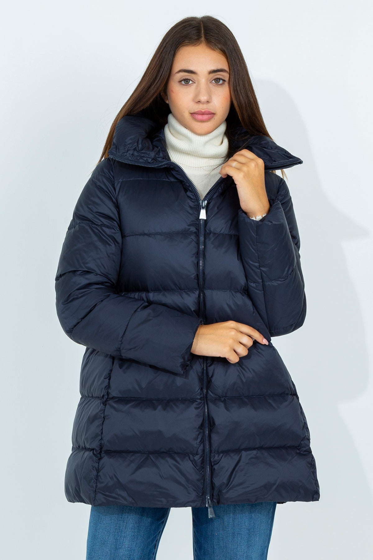 Flared midi down jacket