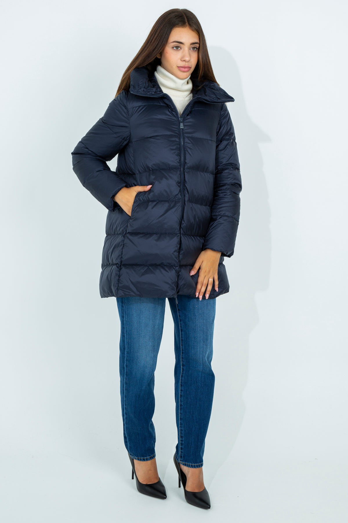 Flared midi down jacket