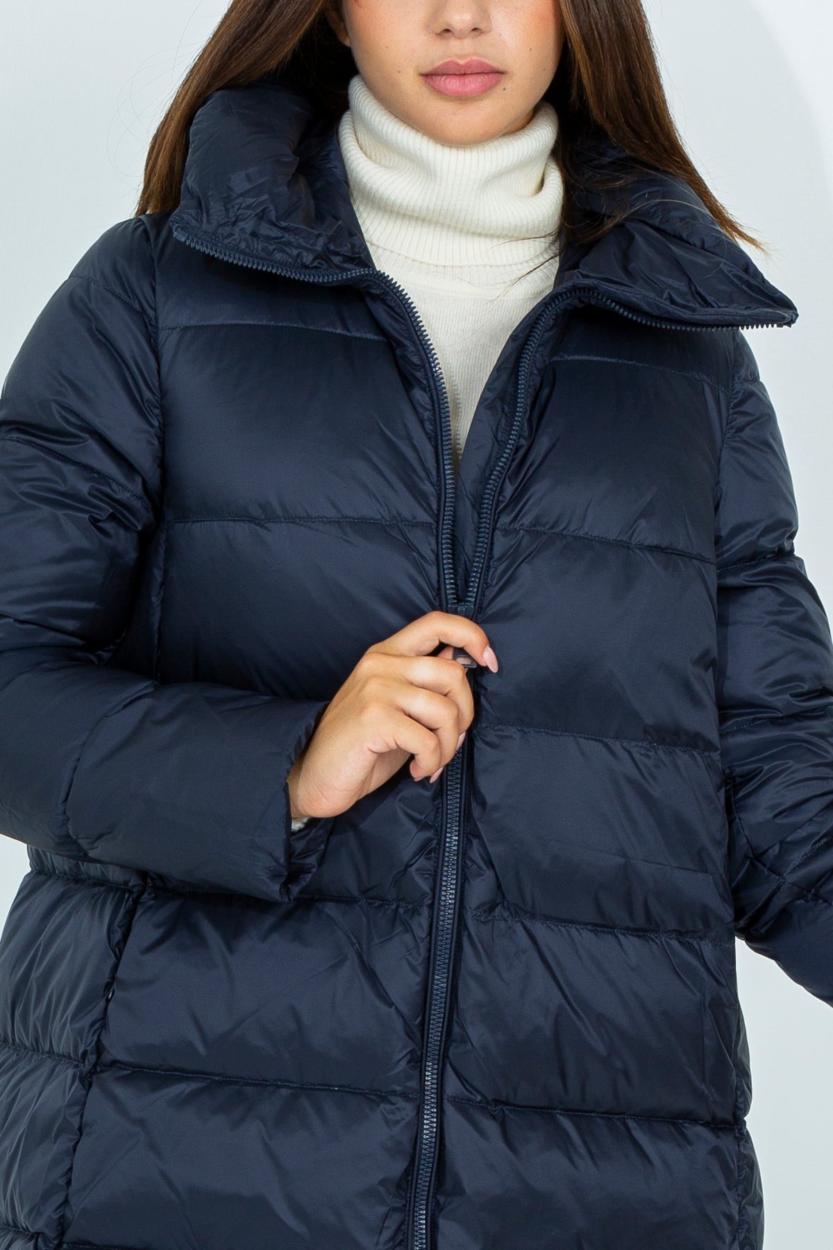 Flared midi down jacket