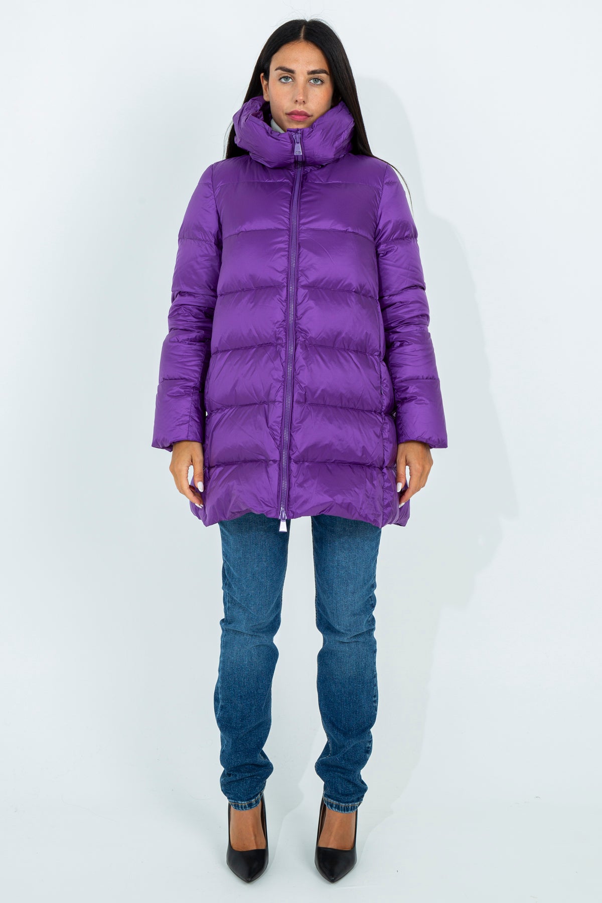 Flared midi down jacket